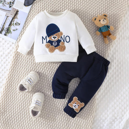 Kleinkind Baby Jungen Outfit Farbblock Brief Druck Sweatshirt Top + Einfache Hose Baby Herbst Frühling 2-teilige Kleidung Set