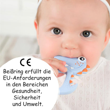Akuku Baby Teething Ring Cooling Teething Aid Made of BPA Free Silicone Teething Toy for Girls and Boys, Grip Ring, Teething Toy, Dinosaur Baby Toy, Dino Blue