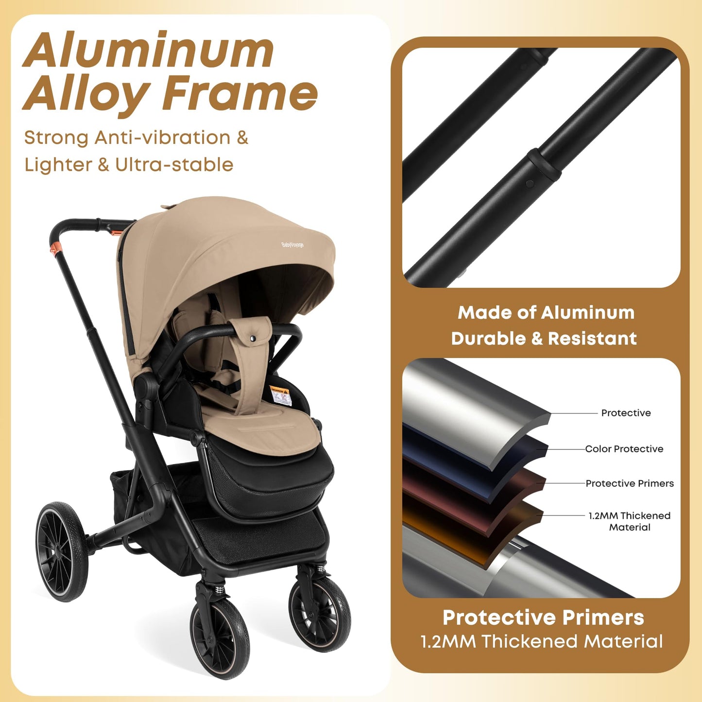 BabyVoyage Kombikinderwagen 2-in-1 ohne Babyschale – Babywanne & Sportsitz, Räder 360° Stoßdämpfer, Federung, höhenverstellbarer Griff, Faltbar, Zubehö-Grün