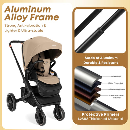 BabyVoyage Kombikinderwagen 2-in-1 ohne Babyschale – Babywanne & Sportsitz, Räder 360° Stoßdämpfer, Federung, höhenverstellbarer Griff, Faltbar, Zubehö-Grün