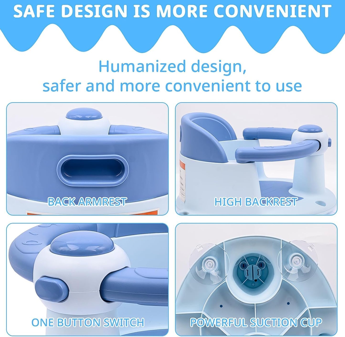 Baby Bath Seat for Babies from 6 Months, Non-Slip Baby Bath Chair, Portable Bath Seat with Suction Cups, Baby Bathtub Toddler Bath Support for Shower (Yellow)