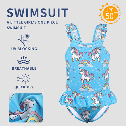 TIZAX Badeanzug für Mädchen Einteiliger Schwimmanzug Kleinkind Niedliche Rüschen Bademode Schnell trocknende Sommerferien Bikini für Kinder 2~7 Jahre