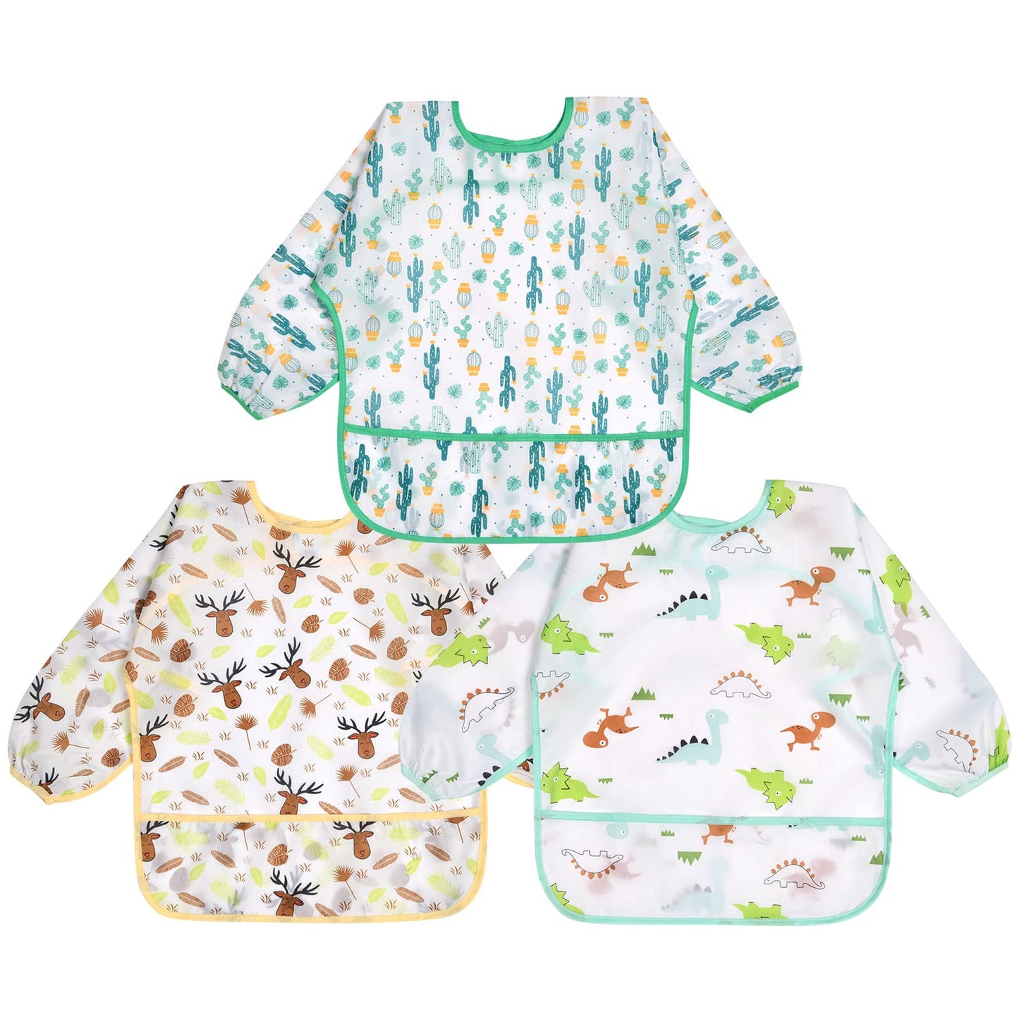 Vicloon Baby Lätzchen mit Lange Ärmeln,3PCS Ärmellätzchen Wasserdicht,Süßer Tierstil Baby Bibs Set für Essen Kunst Handwerk Malerei Bemalen Spielen für 6-24 Monaten