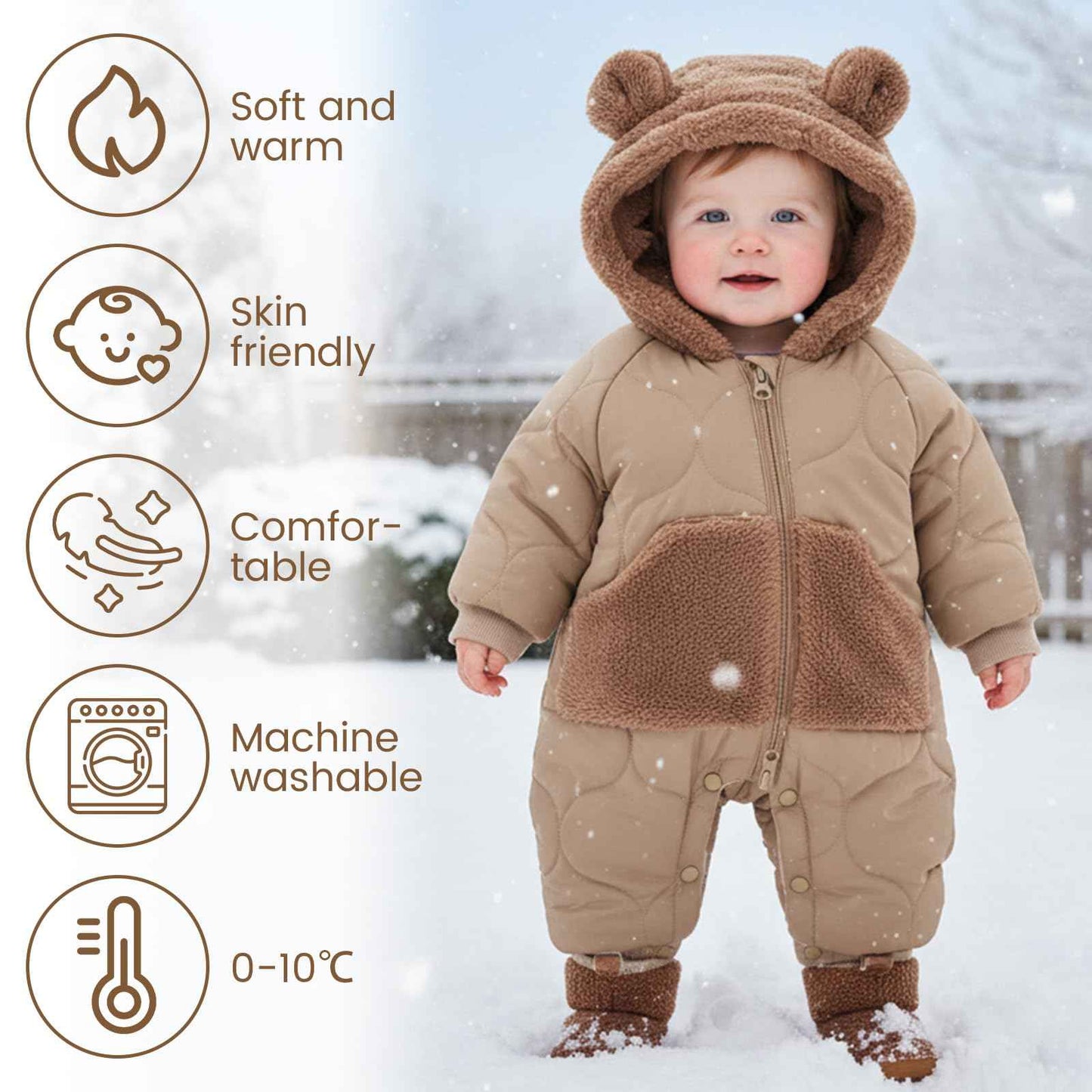 JiAmy Baby Snowsuit, Baby Boys Girls Winter Jumpsuit Romper Newborn Snow Overall for 3-24 Months