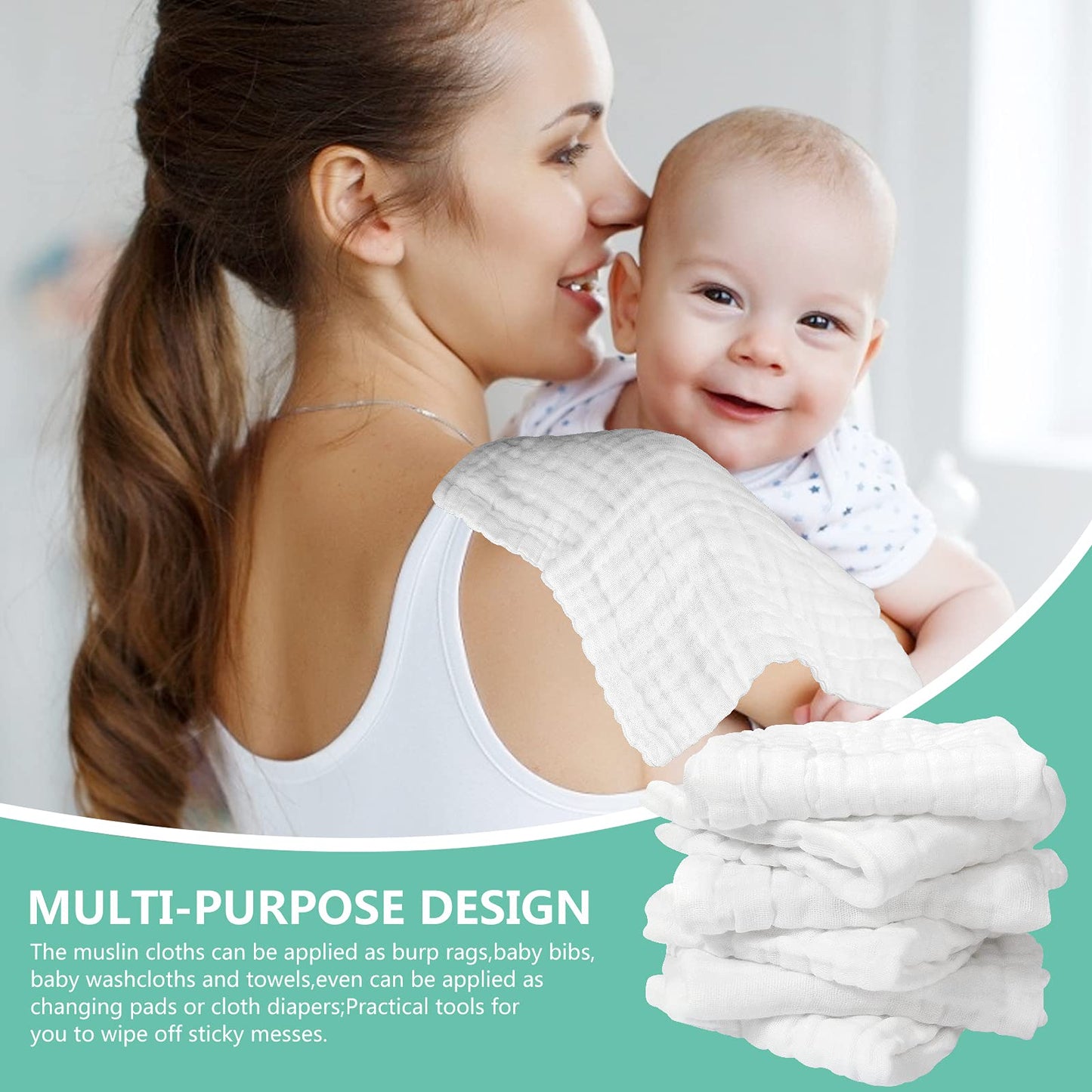 Koo-dib Baby Musselin Waschlappen Tuch Mullwindeln Spucktücher -Handtücher Weiche Neugeborene Gesichtstücher Saugfähig Junge Mädchen Sabberlätzchen 10 Stück 25x25 cm lätzchen
