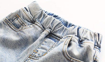 KIDSCOOL SPACE Girls Jeans Split Hem with RAL Edges Elastic Waist in High Elastic Wide Leg Denim Pants