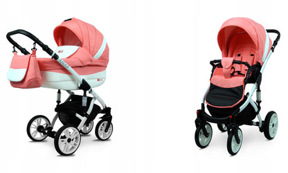 BabyLux® Bambimo Kinderwagen Set 3 in 1 - Lilly - incl. Babywanne, Buggy Sportsitz, Auto-Babyschale - Autositz - Kinderwagenset - Kombikinderwagen mit Wickeltasche, Regenschutz usw.