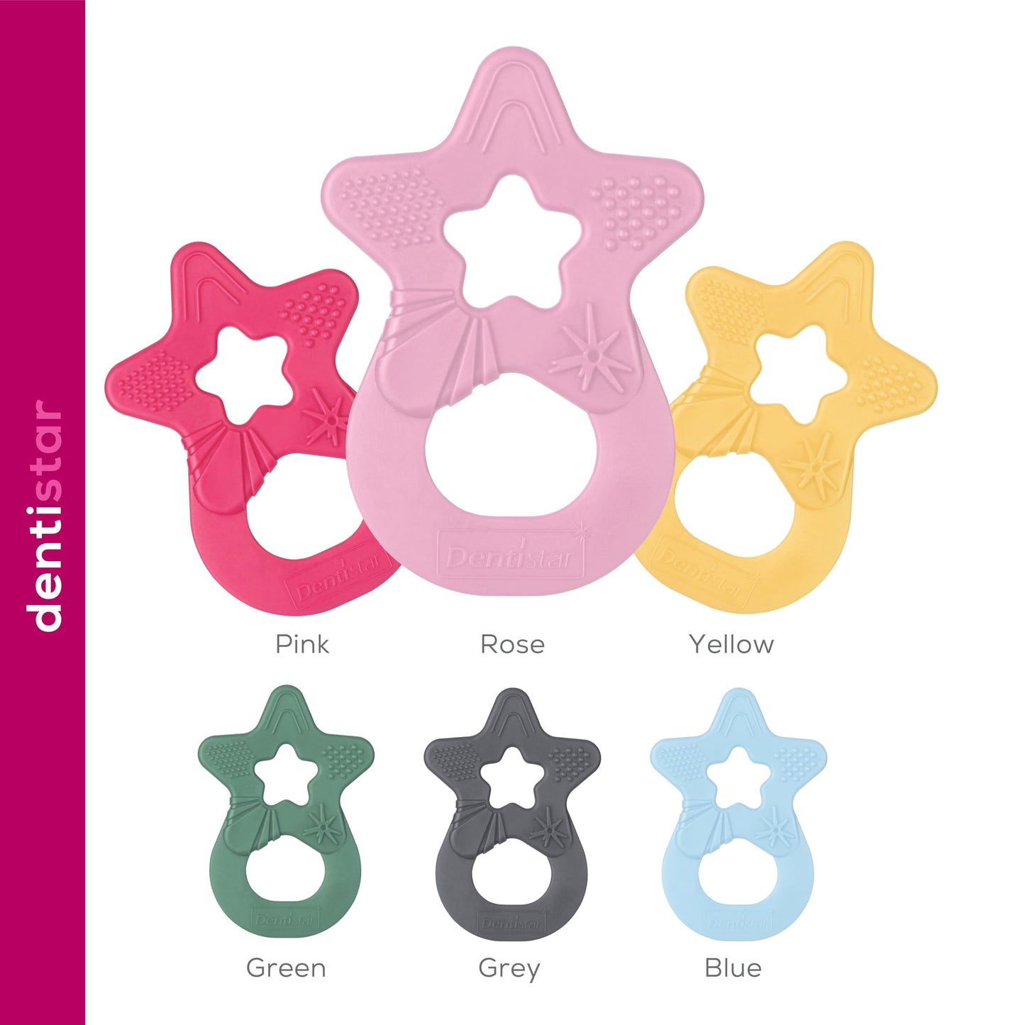 Dentistar Beißring 2er-Set – Teether für Babys & Kleinkinder ab 3 Monate – Baby Beißring mit Griff aus weichem Material zur Zahnungshilfe & Massage – Made in Germany – Pink & Lila