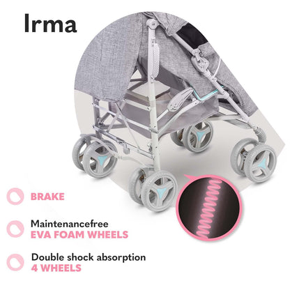 Lionelo Irma Pushchair up to 15 kg, Lightweight Modern Pushchair with Reclining Function, Foldable, Large 6 Inch Wheels, Large Basket, Bag, Mosquito Net 