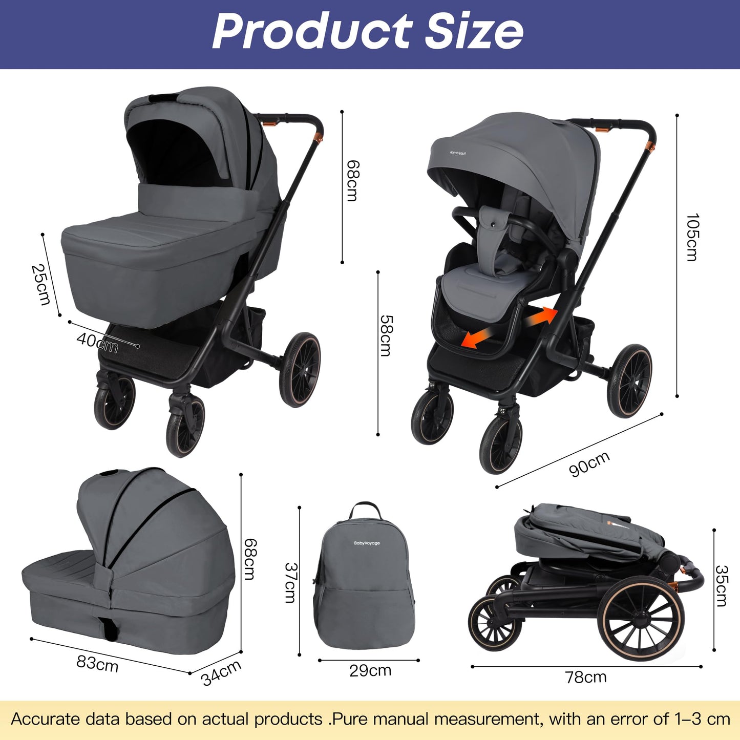 BabyVoyage Kombikinderwagen 2-in-1 ohne Babyschale – Babywanne & Sportsitz, Räder 360° Stoßdämpfer, Federung, höhenverstellbarer Griff, Faltbar, Zubehö-Grün