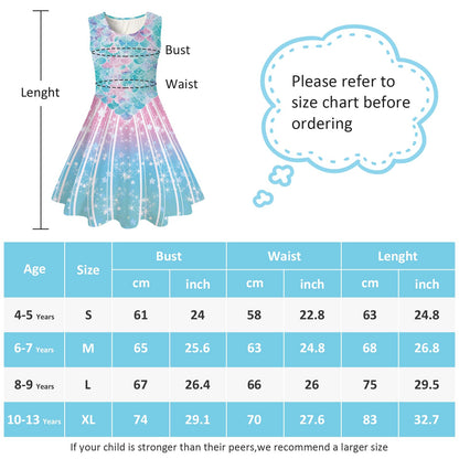 kids4ever Mädchen Kleid Ärmellos Sommerkleid Rundhals A-Linie Swing Kleid Meerjungfrau Galaxie Prinzessin Party Geburtstag 4-12 Jahre