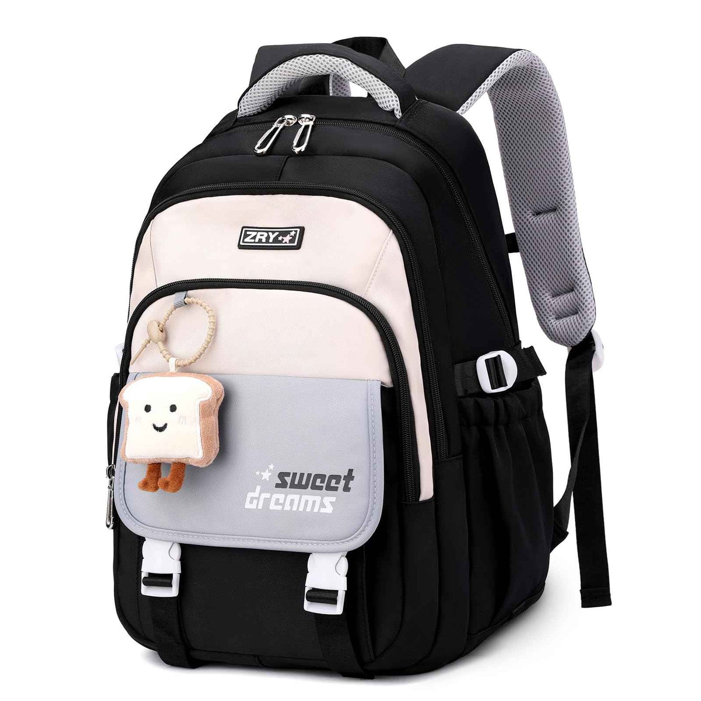 School Backpack Teenager - 36L School Bag for Girls from 5th Grade, Large Backpack for Middle and High School, Casual Children's Backpack with Cute Pendant and Trolley Strap, black, Rucksack