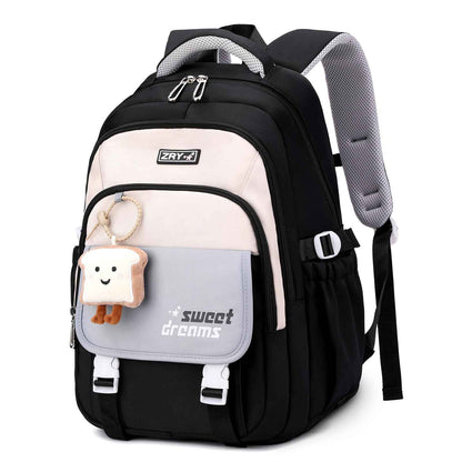 School Backpack Teenager - 36L School Bag for Girls from 5th Grade, Large Backpack for Middle and High School, Casual Children's Backpack with Cute Pendant and Trolley Strap, black, Rucksack