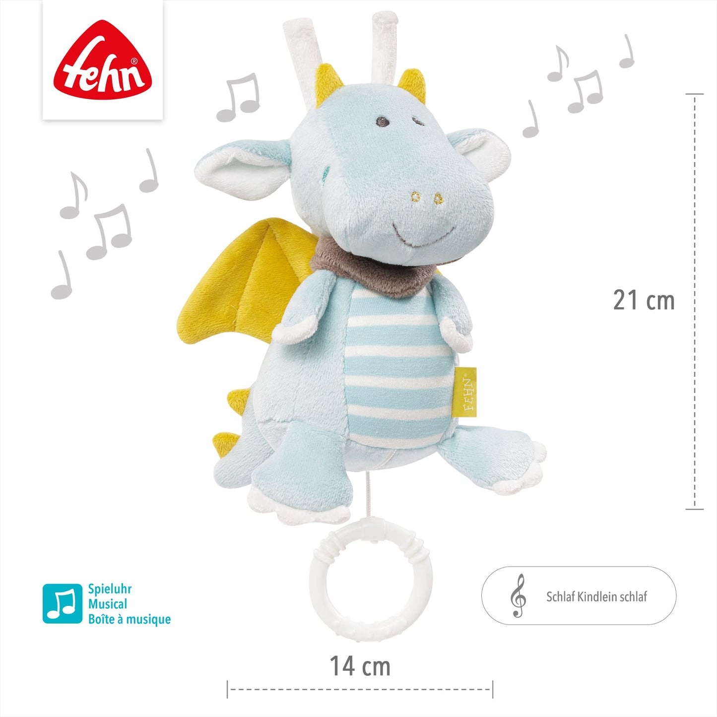 Fehn 154566 Music clock star - catch-up music box with removable playground for hanging on bed, stroller or baby bowl, for babies and toddlers from 0+ months, star, babylove, about 20cm