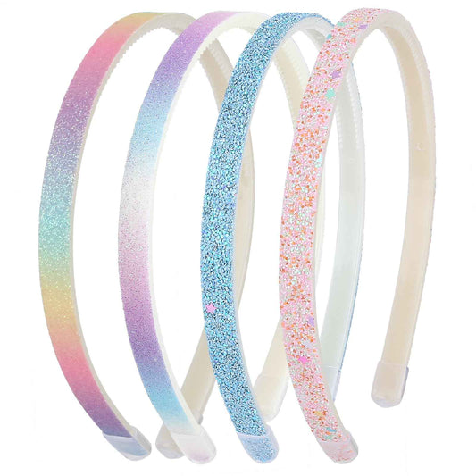 WLLHYF Pack of 4 Glitter Headbands, Colourful Hair Accessories, Plastic, Glittering, Cute, Non-Slip, Thick, Glittery, Confetti, Rainbow Hair Bands with Teeth for Little Girls (2 Gradient 2 Stars)