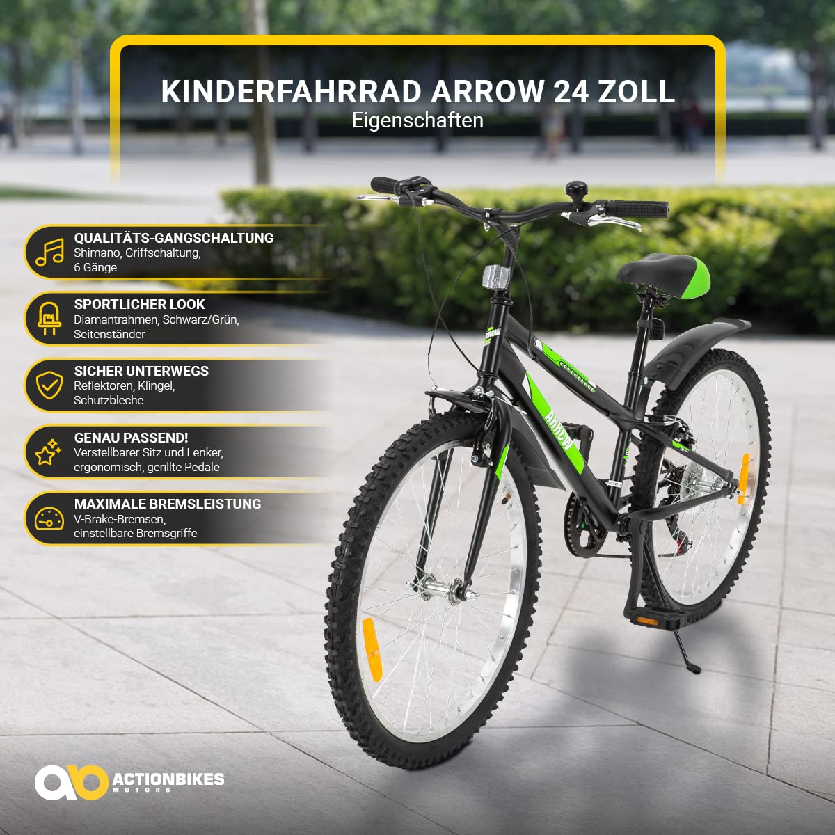 Actionbikes Kinderfahrrad Arrow | 20 Zoll 24 Zoll - V-Brake Bremsen - Fahrrad für Kinder von 6-12 Jahren - Schutzblech v. / h - Kinder Fahrrad für Mädchen & Jungen - Fahrräder - Bicycle - Kinderrad - Meloni2