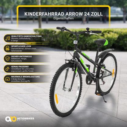 Actionbikes Kinderfahrrad Arrow | 20 Zoll 24 Zoll - V-Brake Bremsen - Fahrrad für Kinder von 6-12 Jahren - Schutzblech v. / h - Kinder Fahrrad für Mädchen & Jungen - Fahrräder - Bicycle - Kinderrad - Meloni2