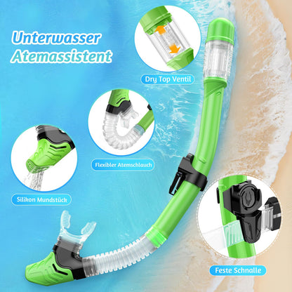 Lealinga Children's Snorkel Set with 180° Anti-Fog Panoramic Wide View Diving Mask and Dry Snorkel Snorkelling Set, Anti-Leak Snorkel Mask with Nose Protection for Boys and Girls