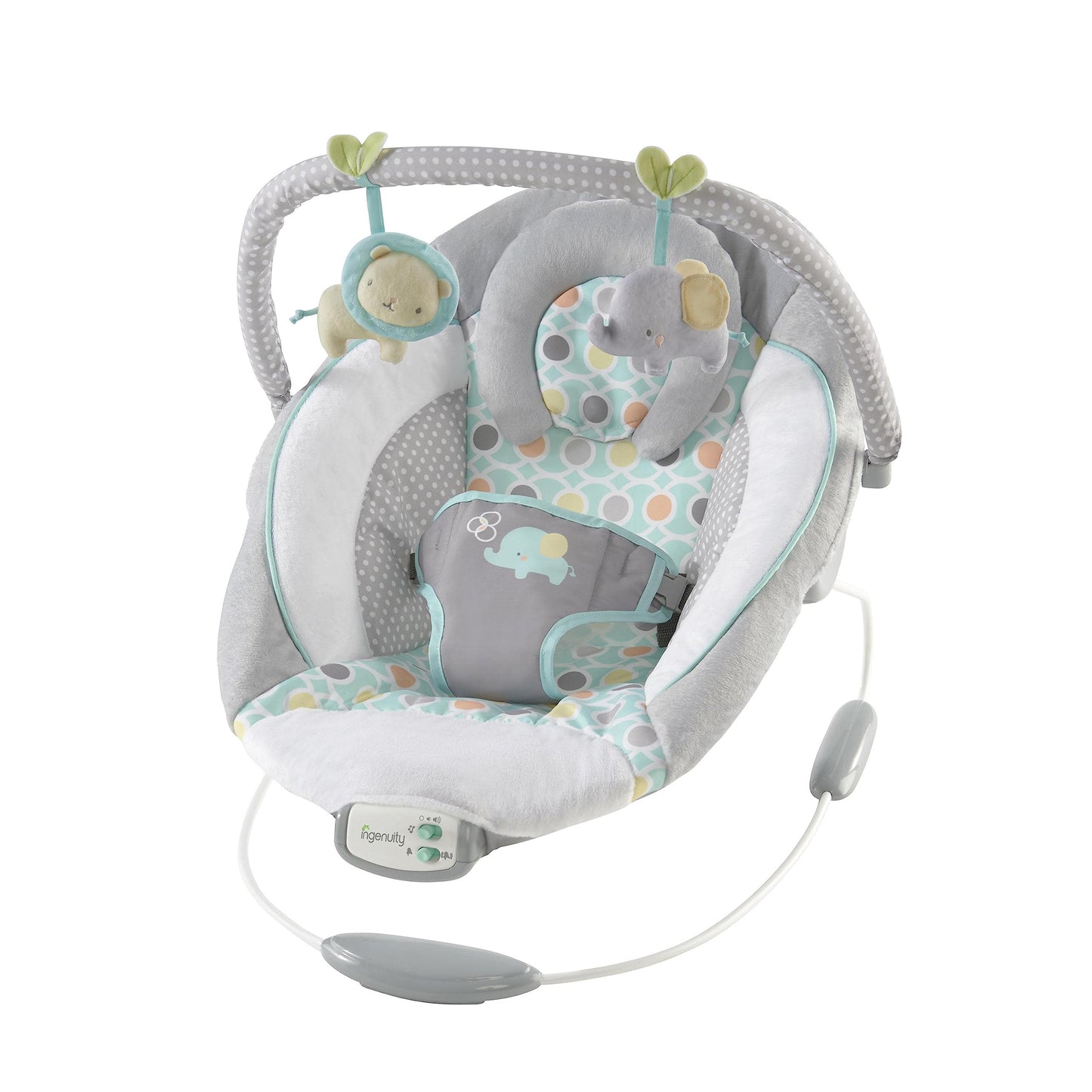 Ingenuity, Morrison Baby Rocker with Soothing Vibrations &amp; 8 Melodies, Play Arch with 2 Toys, Volume Control, Padded Headrest, 3-Point Harness, from Birth to 9 kg 