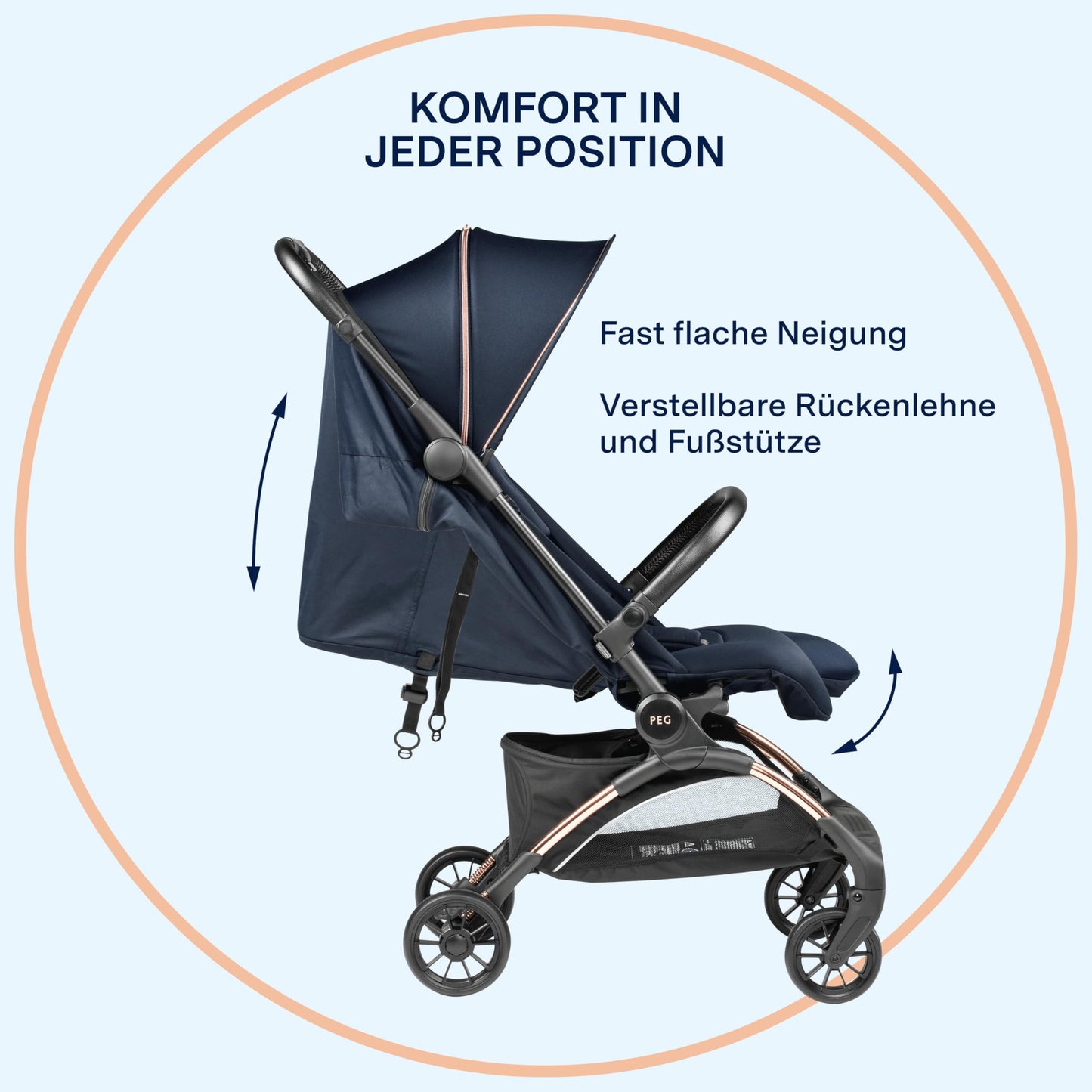 PEG Leichter Buggy Volo mit Regenschutz, Handgepäckgröße, Flugzeuggeeignet, Kompakt, Ab Geburt bis 22 kg, Reisetasche Inklusive, Malva