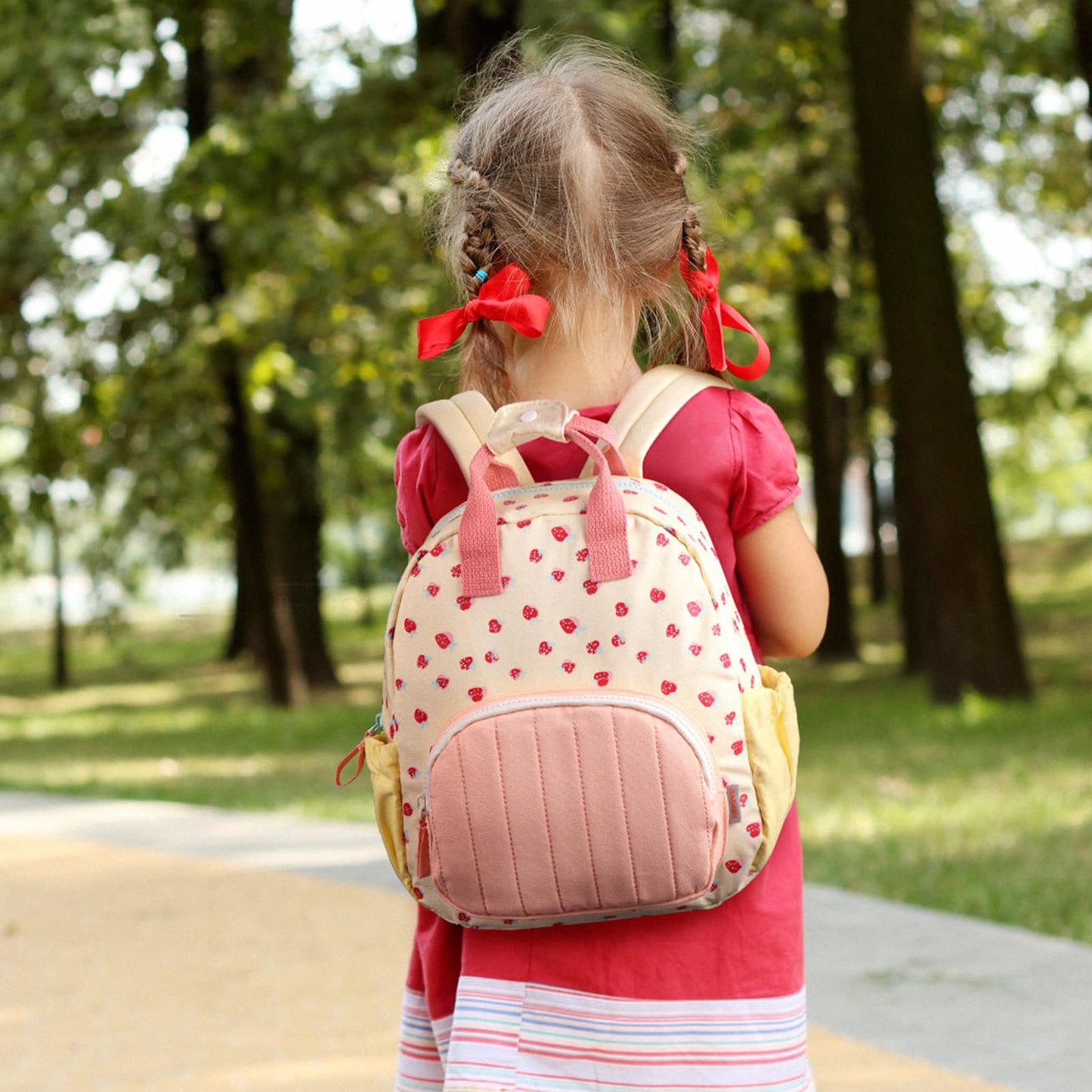 Kinderrucksack Mädchen 30cm Rucksack Kleinkind Kinderrucksack für 2-4 Jahre Kinder kindergartenrucksack Mini Tagesrucksack Reisetasche - Rosa Erdbeere