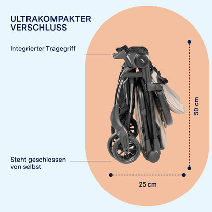 PEG Leichter Buggy Volo mit Regenschutz, Handgepäckgröße, Flugzeuggeeignet, Kompakt, Ab Geburt bis 22 kg, Reisetasche Inklusive, Malva