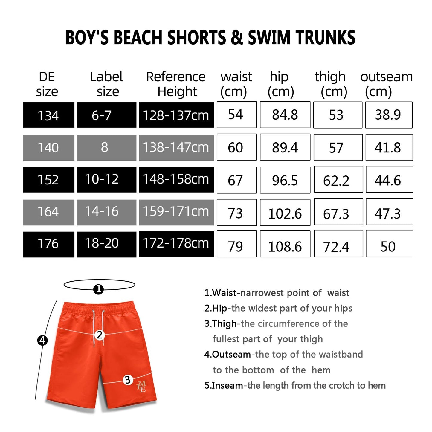MEILONGER Badehose Jungen Badeshorts Schnelltrocknend Boardshorts mit Netzfutter Taschen und Verstellbarem Tunnelzug