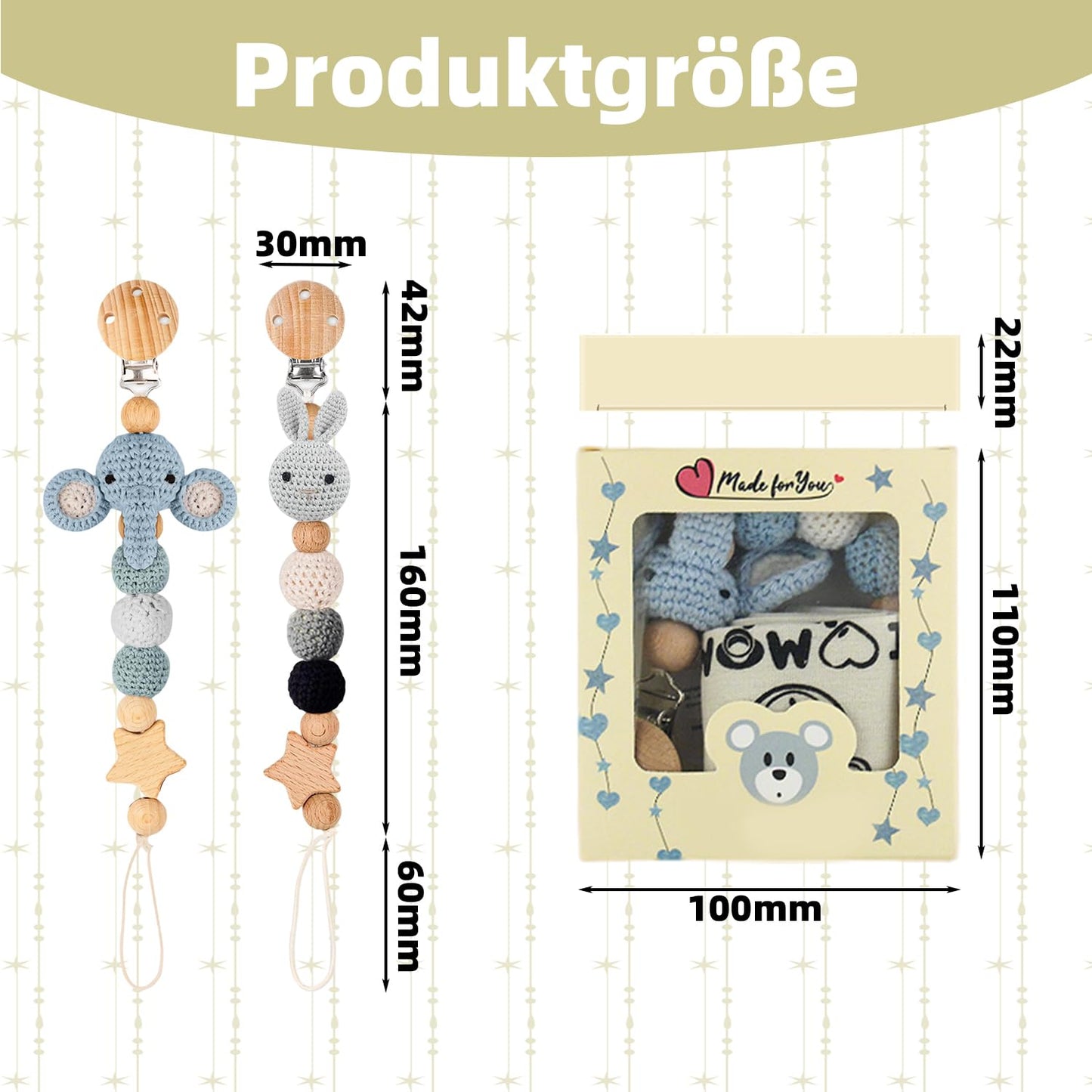2 Stück Handgemachte Tier Design Schnullerkette Cup Catcher BPA-frei Sicherheitsgurt für Verstellbarer Kinderwagenkette zum Aufhängen von Trinkbecher Halteriemen für Kinderwagen