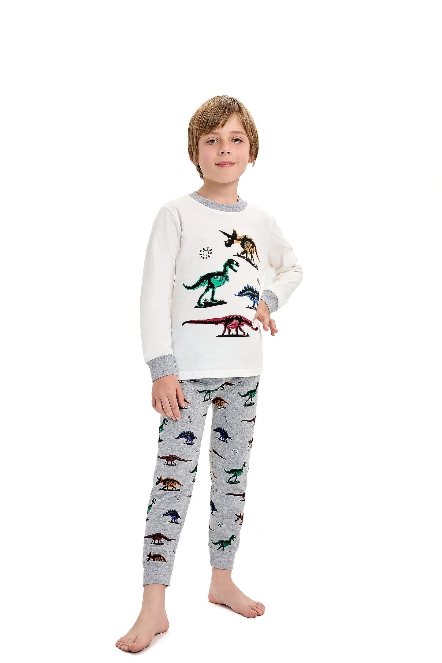 Dinosaurier-Pyjamas für Jungen, lange Nachtwäsche aus Baumwolle, Pyjamas für Kinder