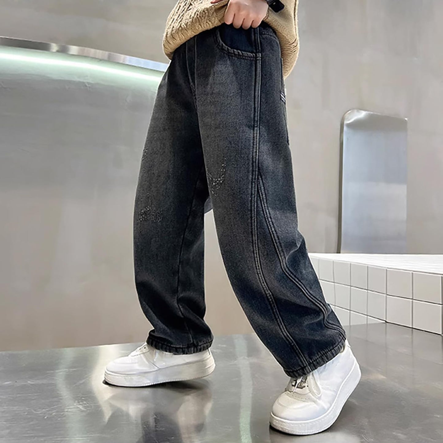 Children's Baggy Jeans Boys Wide Leg Jeans Loose Fit Denim Vintage Trousers Casual Wide Leg Jeans Streetwear Outdoor Vintage Loose Fit Baggy Jogging Bottoms Boys Black Trousers Cargo Trousers Pants