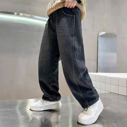 Children's Baggy Jeans Boys Wide Leg Jeans Loose Fit Denim Vintage Trousers Casual Wide Leg Jeans Streetwear Outdoor Vintage Loose Fit Baggy Jogging Bottoms Boys Black Trousers Cargo Trousers Pants