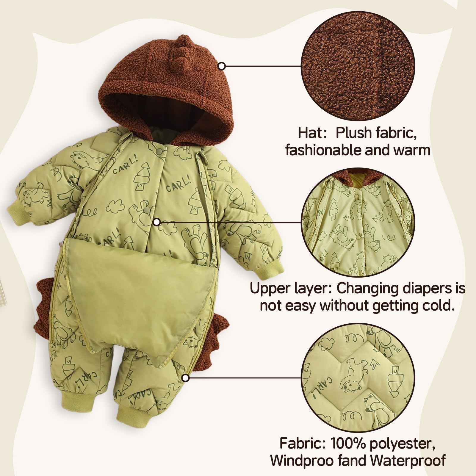 JiAmy Baby Snowsuit, Baby Boys Girls Winter Jumpsuit Romper Newborn Snow Overall for 6-24 Months