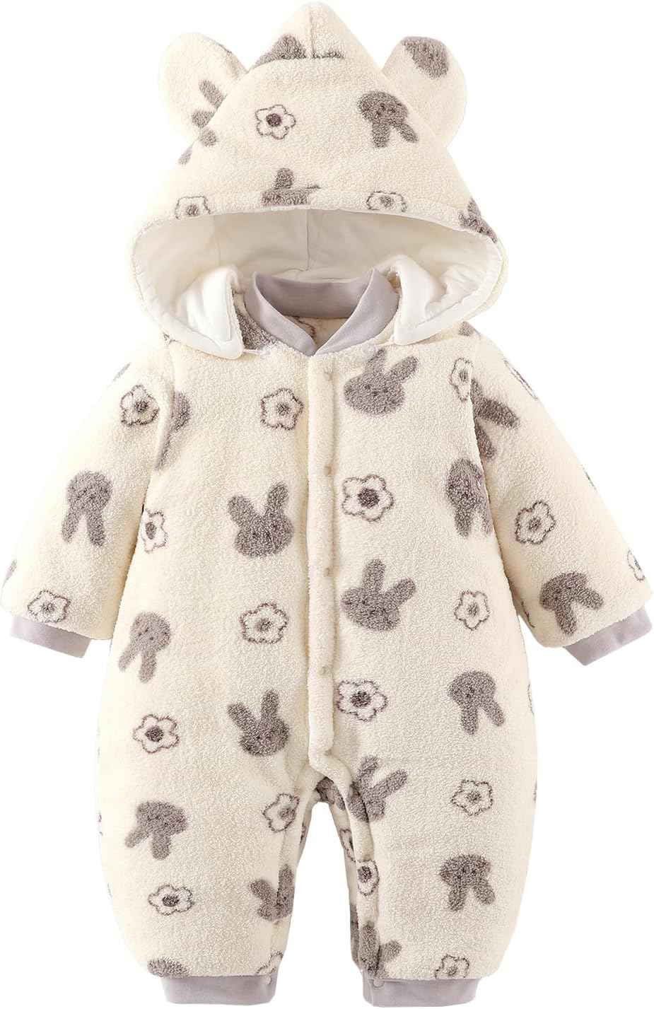 WYTbaby Baby Winter Snowsuit Newborn Winter Romper with Hood Fleece Winter Suit Children Girls Boys Long Sleeve Jumpsuit for 0-12 Months