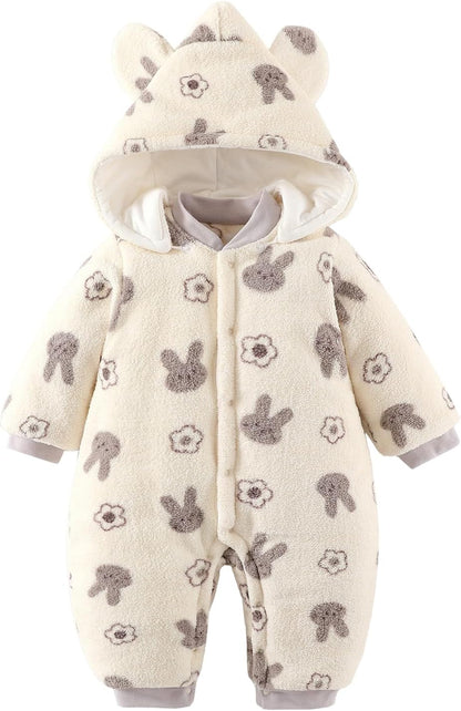 Baby Winter Schneeanzug Neugeborenen Winter Strampler mit Kapuze Fleece Winteranzug Kinder Mädchen Jungen Langarm Overall für 0-12 Monate