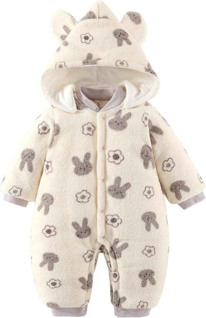 WYTbaby Baby Winter Snowsuit Newborn Winter Romper with Hood Fleece Winter Suit Children Girls Boys Long Sleeve Jumpsuit for 0-12 Months