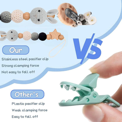 Weploda Baby Schnullerkette Clip, Schnullerkette, Schnullerkette Holz, Geflochtene Schnullerkette, Niedliche Cartoon Schnullerkette, Schnullerkette Mit Hasenmuster, Für Baby, Hält Schnuller Sauber