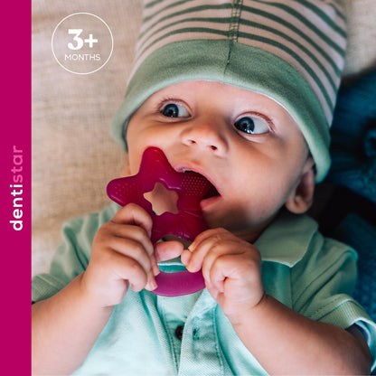 Dentistar Beißring 2er-Set – Teether für Babys & Kleinkinder ab 3 Monate – Baby Beißring mit Griff aus weichem Material zur Zahnungshilfe & Massage – Made in Germany – Pink & Lila