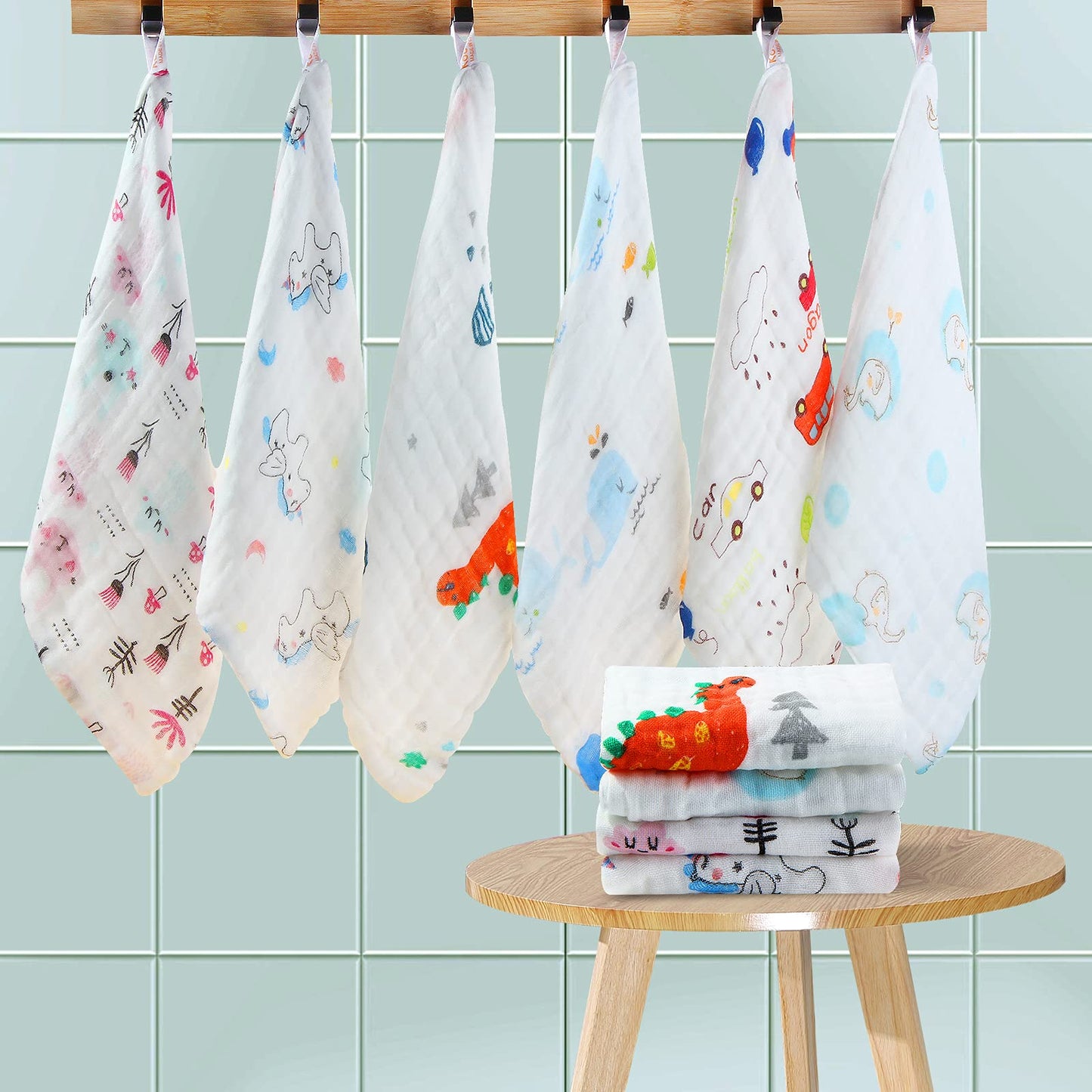 Koo-dib Baby Musselin Waschlappen Tuch Mullwindeln Spucktücher -Handtücher Weiche Neugeborene Gesichtstücher Saugfähig Junge Mädchen Sabberlätzchen 10 Stück 25x25 cm lätzchen