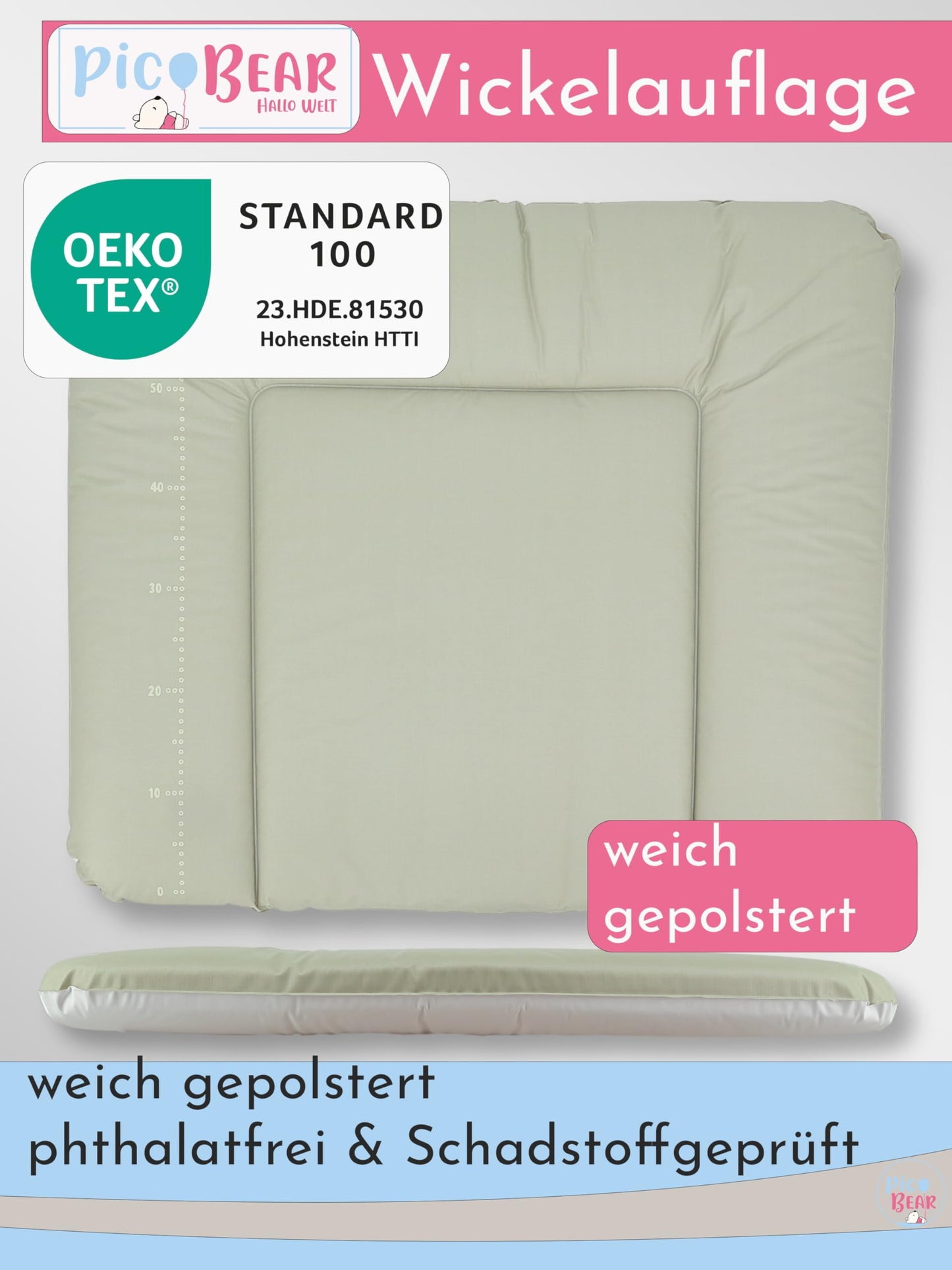 pic Bear Wickelauflage - hochwertige OEKO-TEX Wickeltischauflage - pflegeleichte Wickelunterlage - Auflage Wickelkommode - 85 x 72 cm - Sealife