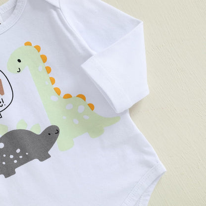 Hallo Ich bin neu hier Neugeborene Baby Jungen Kleidung Set Dinosaurier Print Langarm Bodysuit und Hosen Baumwolle Baby Kleidung Set Herbst Winter Kleidung Sets für Baby Jungen Outfits