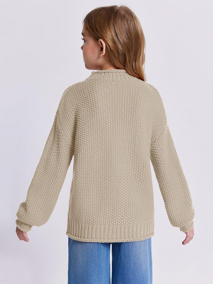 Wenrine Mädchen Pullover Winter Rollkragen Strickpullover Langarm Gestrickt Casual 5-14 Jahre