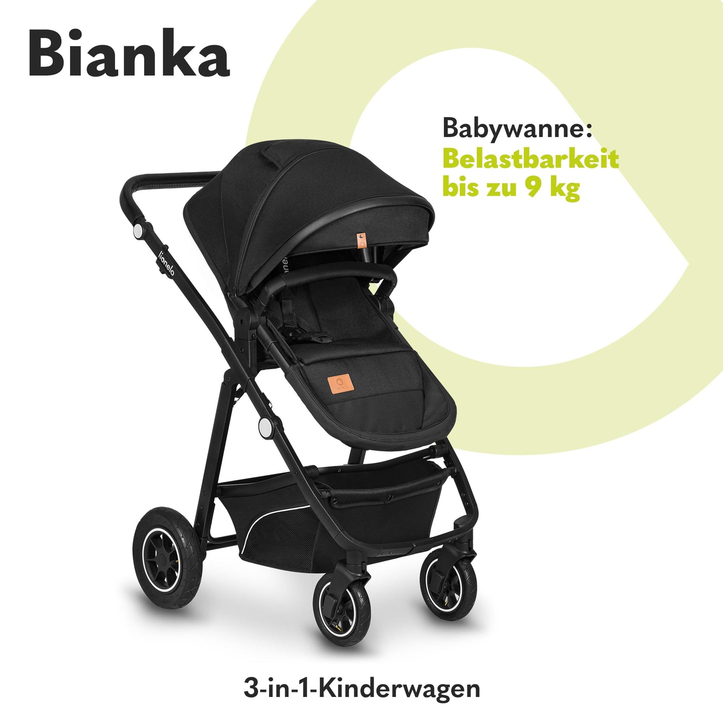 LIONELO BIANKA Children's Pushchair 3-in-1 (22 kg) Baby Carrycot (9 kg) Baby Seat (13 kg), Foldable, Travel System, Backrest Adjustment, Wheels 360o Shock Absorber, Hood XXL