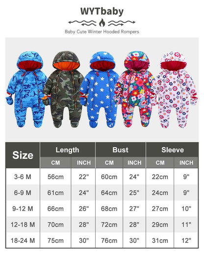 Baby Romper with Hood, Snowsuits with Gloves and Booties, for Toddlers, Fleece Cotton Romper for Toddlers, Boys and Girls, Warm Jumpsuit, Winter Jacket, 6-9 Months