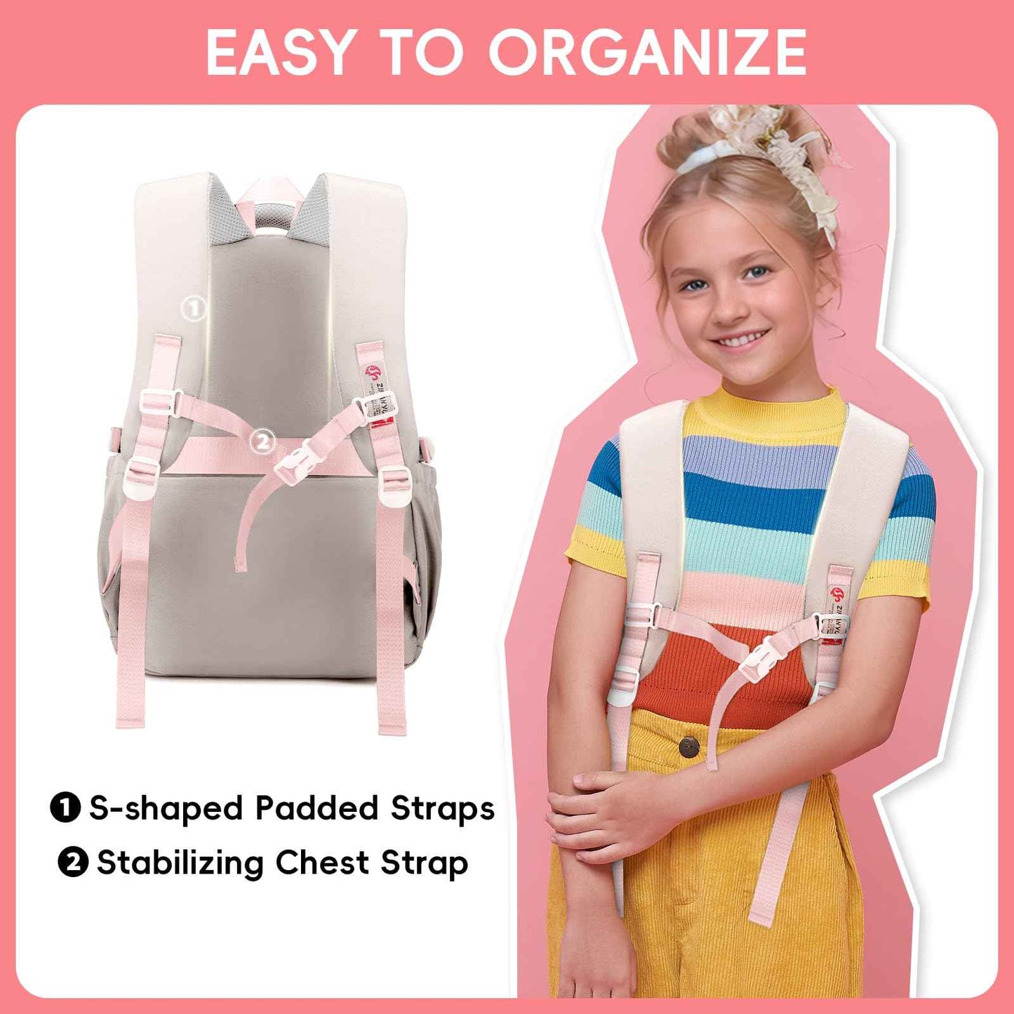 School Backpack Teenager - 36L School Bag for Girls from 5th Grade, Large Backpack for Middle and High School, Casual Children's Backpack with Cute Pendant and Trolley Strap, black, Rucksack