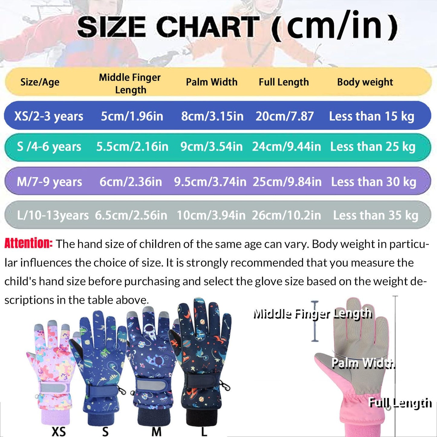 HNGEMSY Children's Winter Snow Gloves Ski Gloves for 2-13 Years Girls Boys PU Palm Waterproof Windproof Warm Fleece Winter Gloves