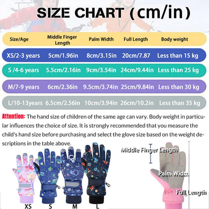 HNGEMSY Children's Winter Snow Gloves Ski Gloves for 2-13 Years Girls Boys PU Palm Waterproof Windproof Warm Fleece Winter Gloves