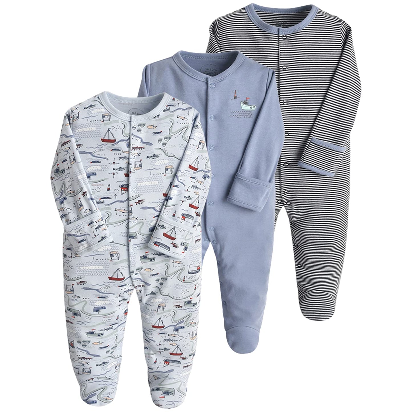 amropi Baby Mädchen Schlafstrampler 3er Pack Jungen Pyjamas Baumwolle Overalls Strampler für 0-12 Monate