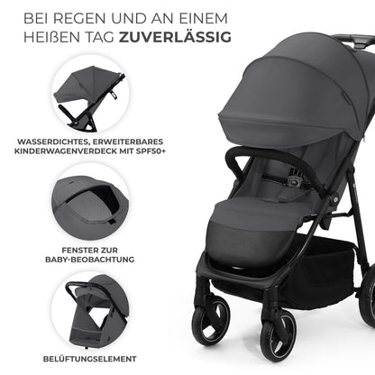 Kinderkraft TRIG 3 Kinderwagen, Kinderbuggy, Liegewagen, Sportwagen, Buggy, Zusammenklappen, Breite und tiefe Sitz, mit Liegeposition, 4 Rad Dämpfung, Große Dach, 5-Punkt-Gurt, bis zu 25 kg, Beige - Meloni2
