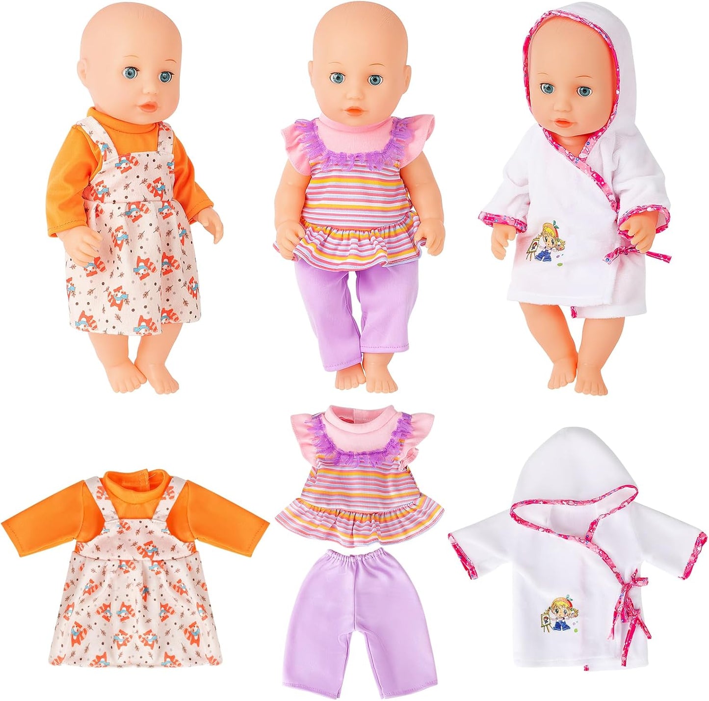 deAO Puppenkleidung Set für 36 cm Babypuppen, 14 Zoll Puppen Kleidung Outfit Zubehör Kleider, Hosen, Badeanzug, Geschenk für Rollenspiele ab 3 Jahre Mädchen(Puppe Nicht inklusive) | 7 Stück