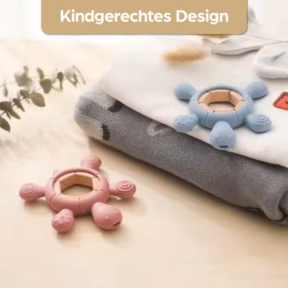 Schildkröte Beißring für Baby Natur Holz & Silikon Blau - Kauspielzeug, Zahnen-Hilfe & Greifling - Babyspielzeug Beissring Geschenk zur Geburt - Holz-Spielzeug nachhaltig, BPA-frei schadstofffrei